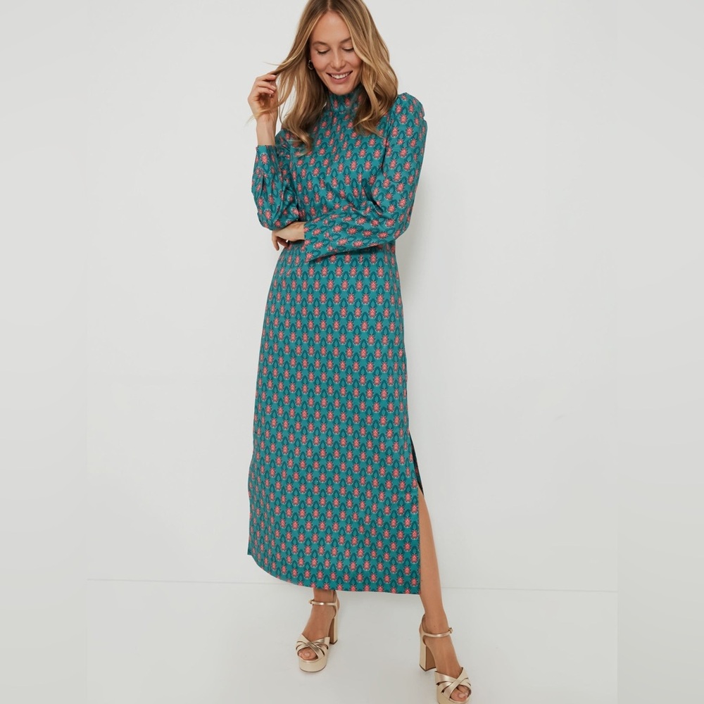 HYACINTH HOUSE Teal & Red Floral Mock Neck Maris Dress